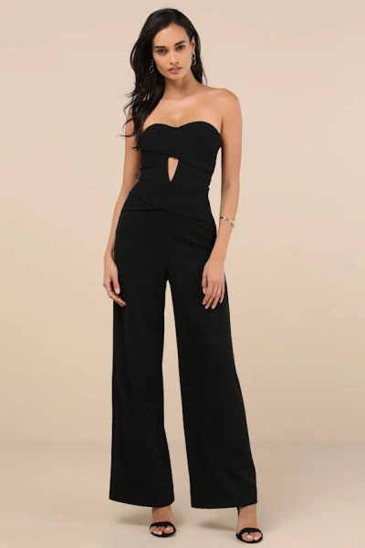Lulus Natasha Black Strapless Pleated Jumpsuit