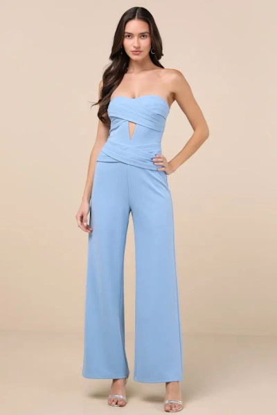 Lulus Natasha Light Blue Strapless Pleated Jumpsuit