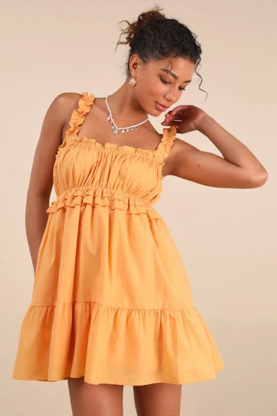 Lulus Nathaly Marigold Yellow Poplin Ruffled Babydoll Mini Dress
