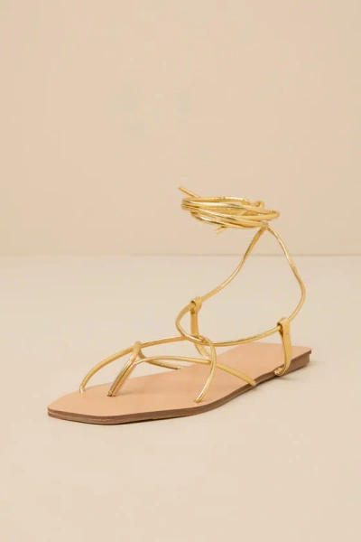 Lulus Neera Gold Strappy Lace-up Flat Sandals