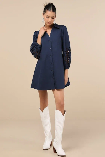 Lulus Nelda Navy Blue Button-up Mini Shift Dress