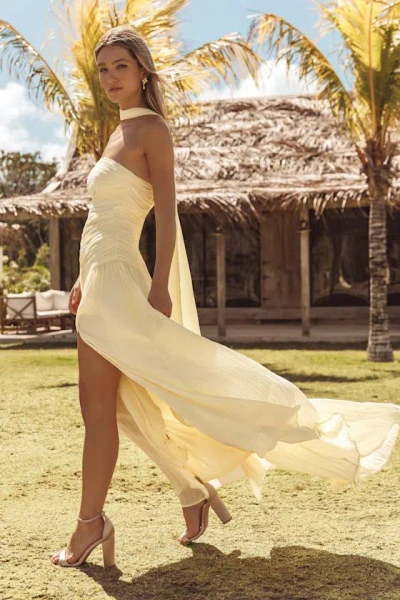 Lulus Nellie Light Yellow Pleated Maxi Dress And Scarf Set