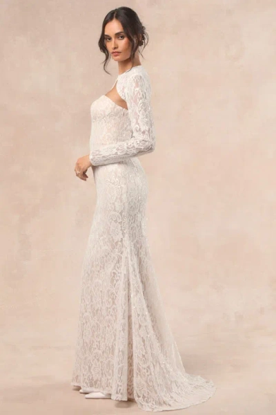 Lulus Neska White And Beige Lace Maxi Dress And Shrug Set