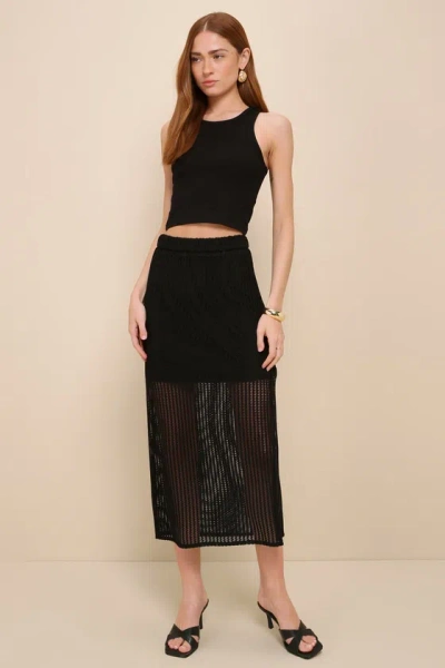 Lulus Never-ending Vibes Black Crochet High-rise Midi Skirt