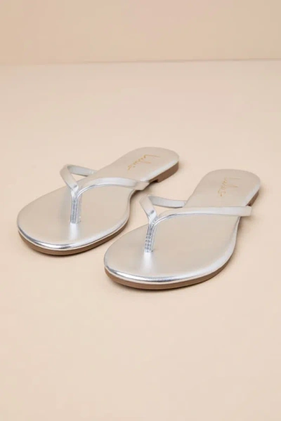 Lulus Nicoh Silver Metallic Flat Thong Sandals