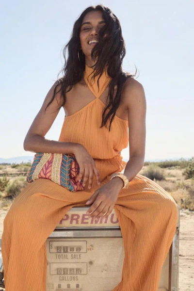 Lulus Nikaia Light Orange Plisse Halter Top