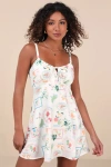 Lulus Nikayla Ivory Multi Print Sleeveless Mini Dress In Ivory