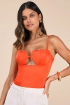 Lulus Niley Bright Orange Seashell Bustier Bodysuit