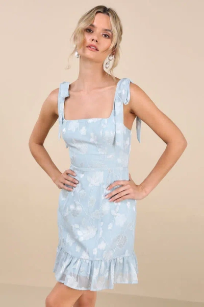 Lulus No One Prettier Blue Floral Embroidered Tie-strap Mini Dress