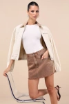 Lulus Noam Washed Brown Twill Mini Skirt In Brown