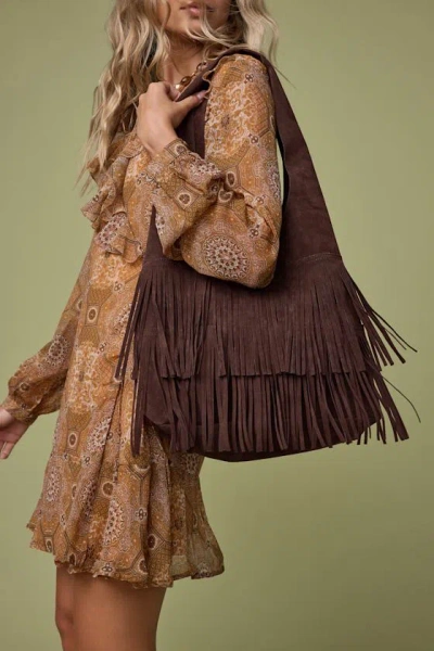 Lulus Noelene Dark Brown Vegan Suede Fringe Tote Bag