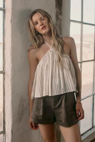 Lulus Nolyn Brown Suede Pleated High-rise Shorts