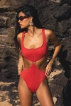 Lulus Nosara Red Lurex O-ring One-piece Swimsuit In Red