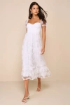 Lulus Notable Elegance White Mesh Floral Applique Bustier Midi Dress In White