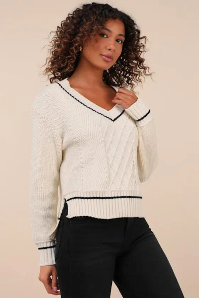 Lulus Notably Comfy Ivory V-neck Sweater