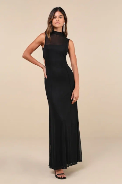 Lulus Notably Iconic Black Mesh Backless Maxi Dress