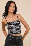 Lulus Noteworthy Glitter Black Multi Sequin Crop Top In Black
