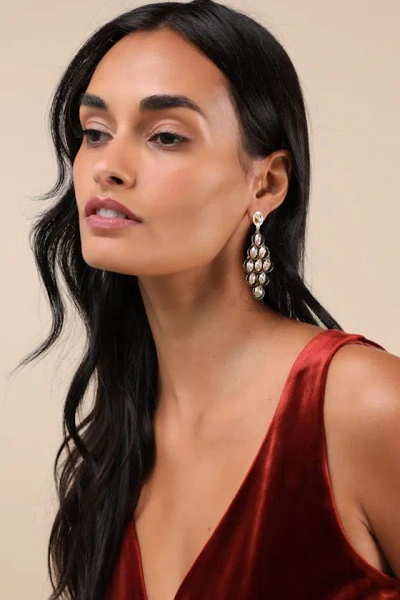 Lulus Noteworthy Sparkle Gold Rhinestone Drop Earrings