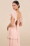 Lulus Notorious Charm Blush Pleated Flutter Sleeve Maxi Dress