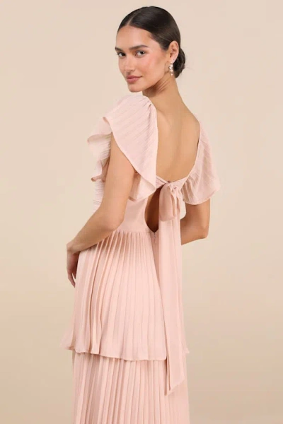 Lulus Notorious Charm Blush Pleated Flutter Sleeve Maxi Dress