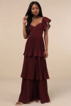 Lulus Notorious Charm Plum Purple Pleated Flutter Sleeve Maxi Dress In Plum Purple