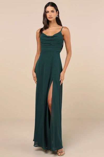 Lulus Notorious Poise Emerald Sleeveless Cowl Neck Maxi Dress In Green