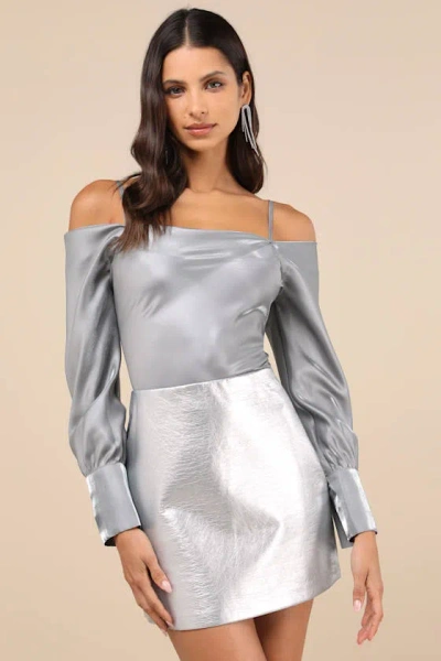 Lulus Notorious Shine Silver Off-the-shoulder Top