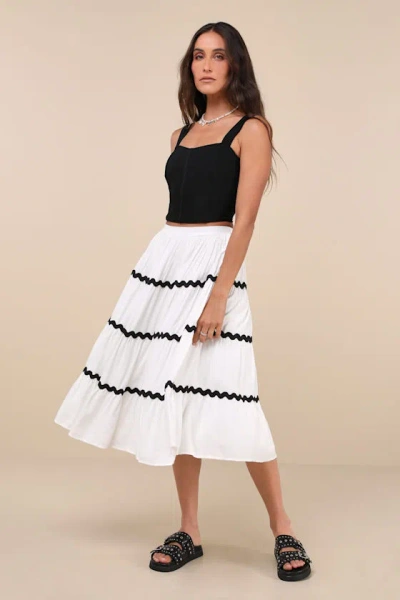 Lulus Number One Trend White And Black Tiered Midi Skirt