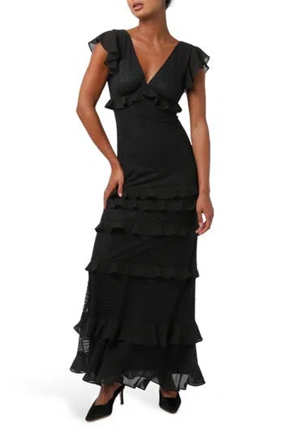 Lulus Nyra Lace Ruffle Maxi Dress In Black