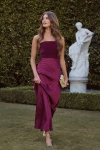 Lulus Nyrah Berry Red Satin Pleated Strapless Maxi Dress In Purple