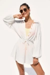 Lulus Oasis Awaits White Ribbed Button-up Mini Swim Cover-up In White