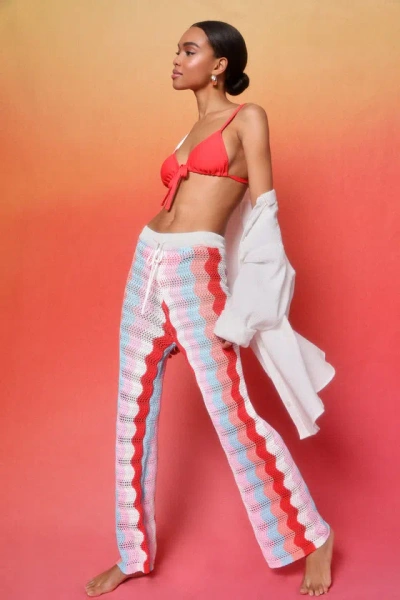 Lulus Ocean Waves White Multi Wavy Striped Crochet Swim Cover-up Pants