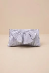 Lulus Odilia Lavender Lurex Pleated Bow Clutch In Purple