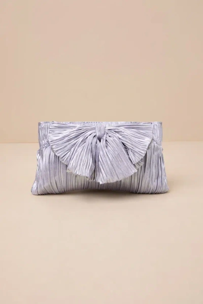 Lulus Odilia Lavender Lurex Pleated Bow Clutch In Purple