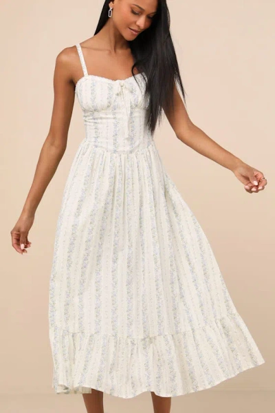 Lulus Odilie Cream Floral Lace Sleeveless Midi Dress In White