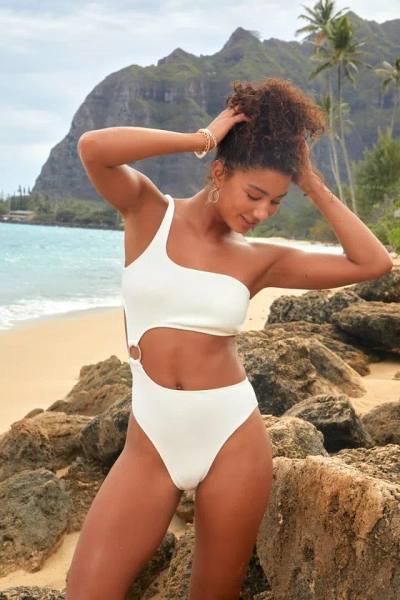 Lulus Oh Yeah White Ribbed One-shoulder O-ring One-piece Swimsuit