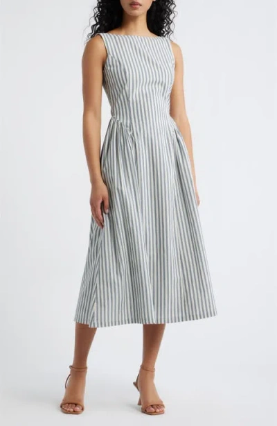 Lulus Olea Stripe Midi Dress In Gray