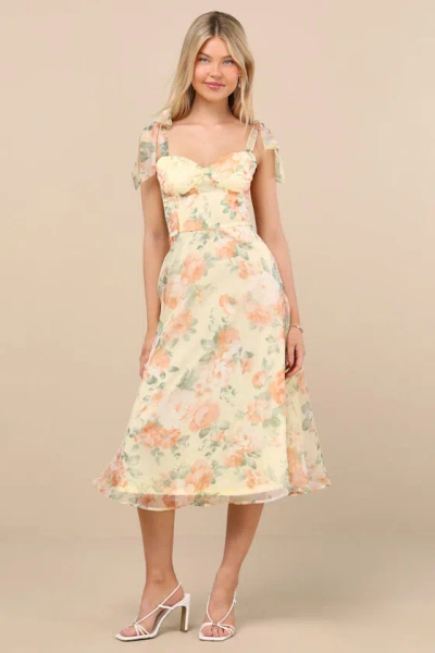 Lulus Olesya Light Yellow Floral Tie-strap Midi Dress