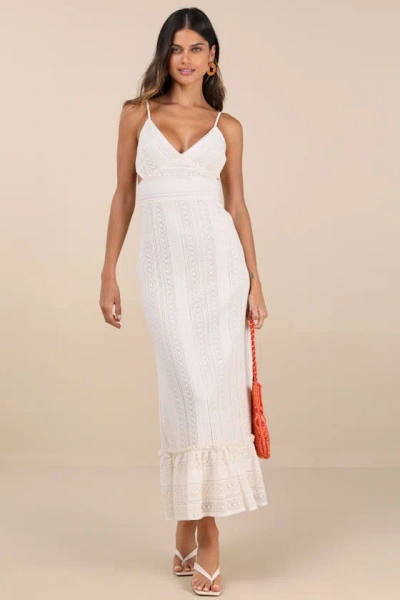 Lulus Oliana Ivory Crochet Lace Tiered Cutout Maxi Dress