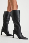 Lulus Olivet Black Pointed-toe Knee-high High Heel Boots In Black