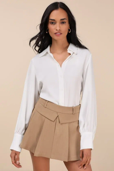 Lulus On It Khaki Pleated Mini Skirt In Brown