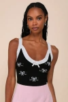 Lulus On The Bow Black And Ivory Bow Sweater Knit Tank Top In Black And Ivory
