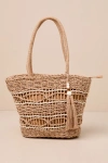 LULUS ON THE GO AURA TAN STRIPED WOVEN TOTE BAG