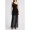 Lulus One-shoulder Mixed Media Gown In Black
