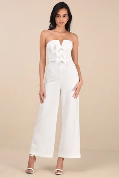 Lulus Opulent Outlook White Bow Strapless Wide-leg Jumpsuit
