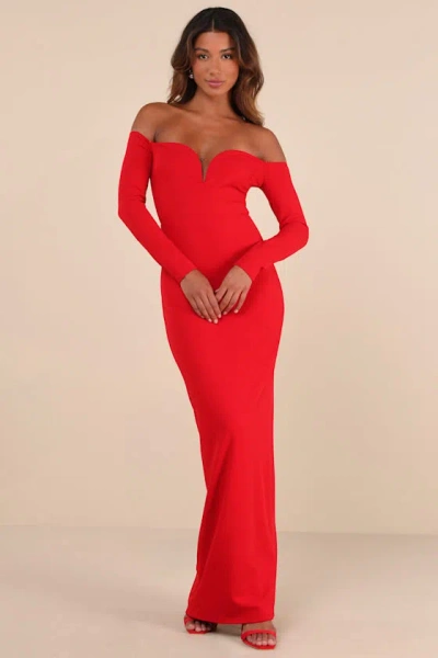 Lulus Opulent Perfection Red Long Sleeve Off-the-shoulder Maxi Dress