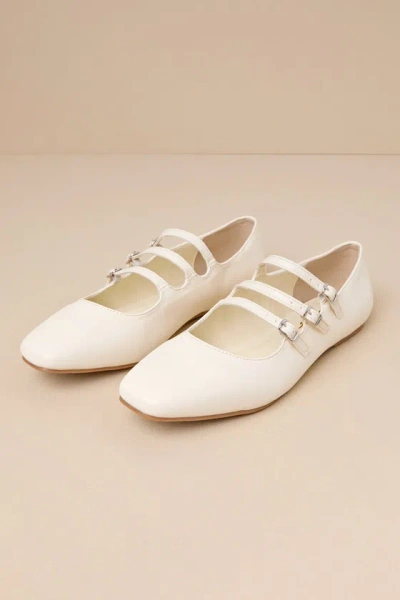 Lulus Ortie Bone Strappy Buckle Ballet Flats In White