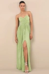 Lulus Oswin Lime Green Satin Plisse Strapless Maxi Dress In Green