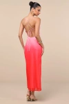 Lulus Ottavia Pink And Red Ombre Backless Maxi Dress