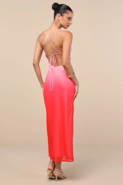 Lulus Ottavia Pink And Red Ombre Backless Maxi Dress